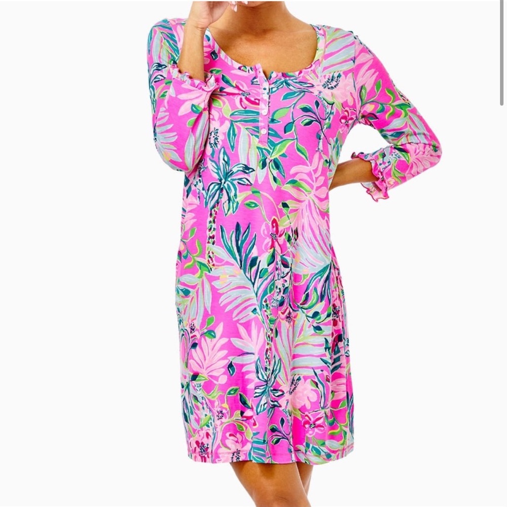 Lilly Pulitzer Pj Nightshirt Dress Plumeria Pink I’m Feline‎ Fine